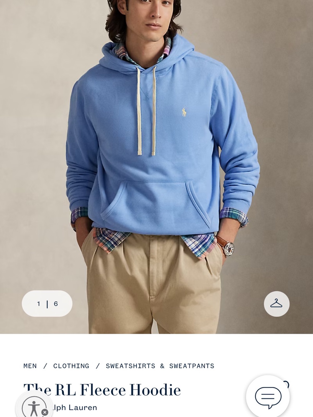 Ralph Lauren Men’s Sky Blue Fleece Pullover Hoodie